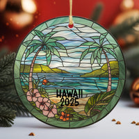 Load image into Gallery viewer, Tropical Hawaii Ceramic Ornament - Faux Stained Glass Look, Hawaii Keepsake, Hawaii Memento, Hawaii Souvenir
